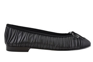 Chanel 26A Black Pleated Lambskin Leather CC Logo Bow Ballet Ballerina Flat 39